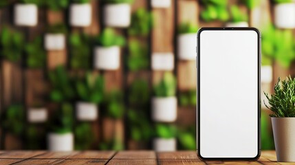 Modern smartphone mockup against a verdant backdrop.