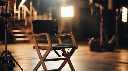 A director chair with the movie title on a film set.
