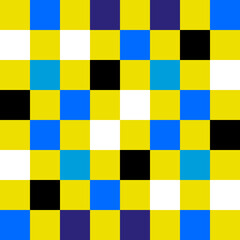 Square pattern background of colorful blue, white, black, yellow. Geometric pattern seamless. Simple, luxury, playful, minimal for texture, wrapping, print, backdrop, tile. Pattern geometric modern. 