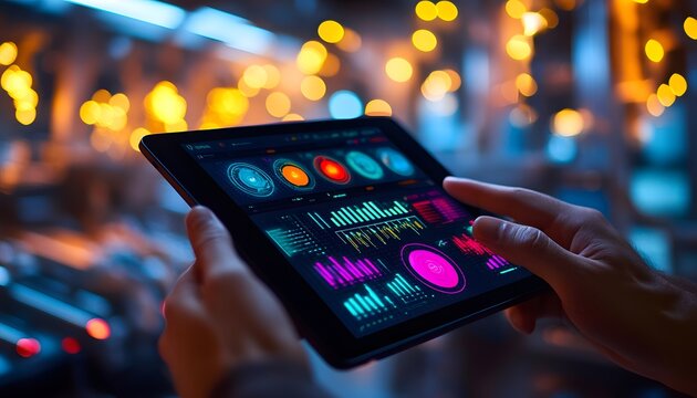 Hands Holding Tablet Showing Digital Data Interface - Powered by Adobe