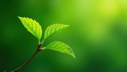 Single delicate sapling, vibrant green leaves, isolated , plant, flora
