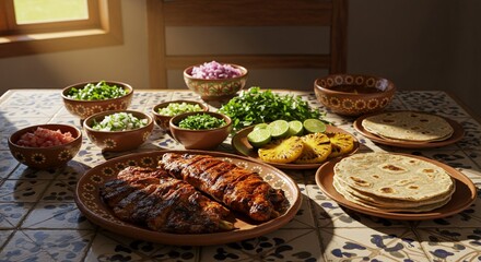 Delicious grilled chicken tacos preparation with fresh ingredients eat food lime meal dish salsa