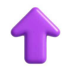 A sleek, three-dimensional arrow in a bright purple hue, rendered with smooth curves and pointing straight up.