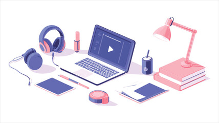 vector set of work desk