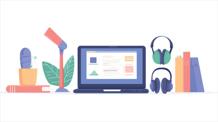 vector set of laptop and headset