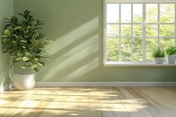 Calm, sunlit interior room showcasing a verdant corner.