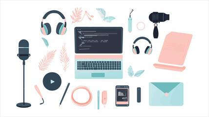 vector  set of laptop and play music