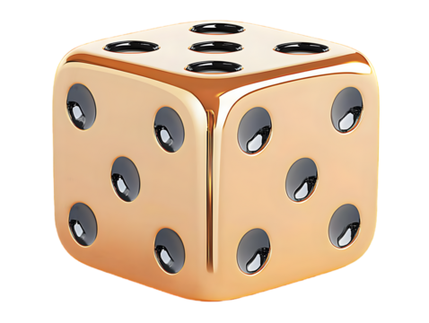 Isolated Golden Dice Illustration on a Transparent Background