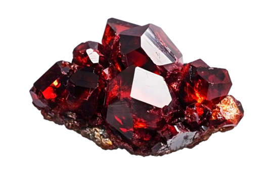 Isolated Gemstone Garnet Crystal Cluster with Red Sparkle and Transparent Background