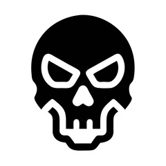 Obraz premium Black Angry Skull Icon – Bold Vector Silhouette with Hollow Eyes and Menacing Expression for Horror, Gaming, Halloween, or Edgy Graphic Design Projects