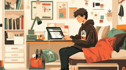 vector businessman sitting on a sofa with a laptop