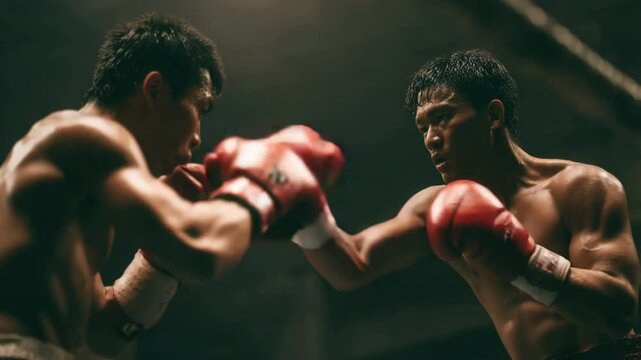 Boxers fighting in a ring