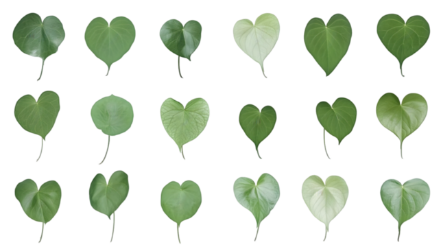 Isolated Green Heart Shaped Leaves Arrangement Photo on Transparent Background