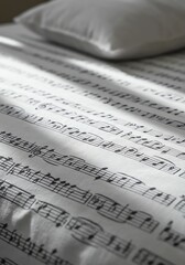 Fototapeta premium Music Note Sheet on Bed with Pillow