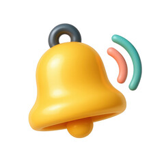 Fototapeta premium A vibrant 3D graphic depicts a golden notification bell actively ringing with colorful waves.