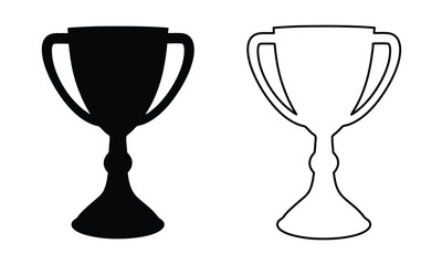 Trophy cup icon, Competition winner prize trophy, Trophy cup silhouette vector on white background