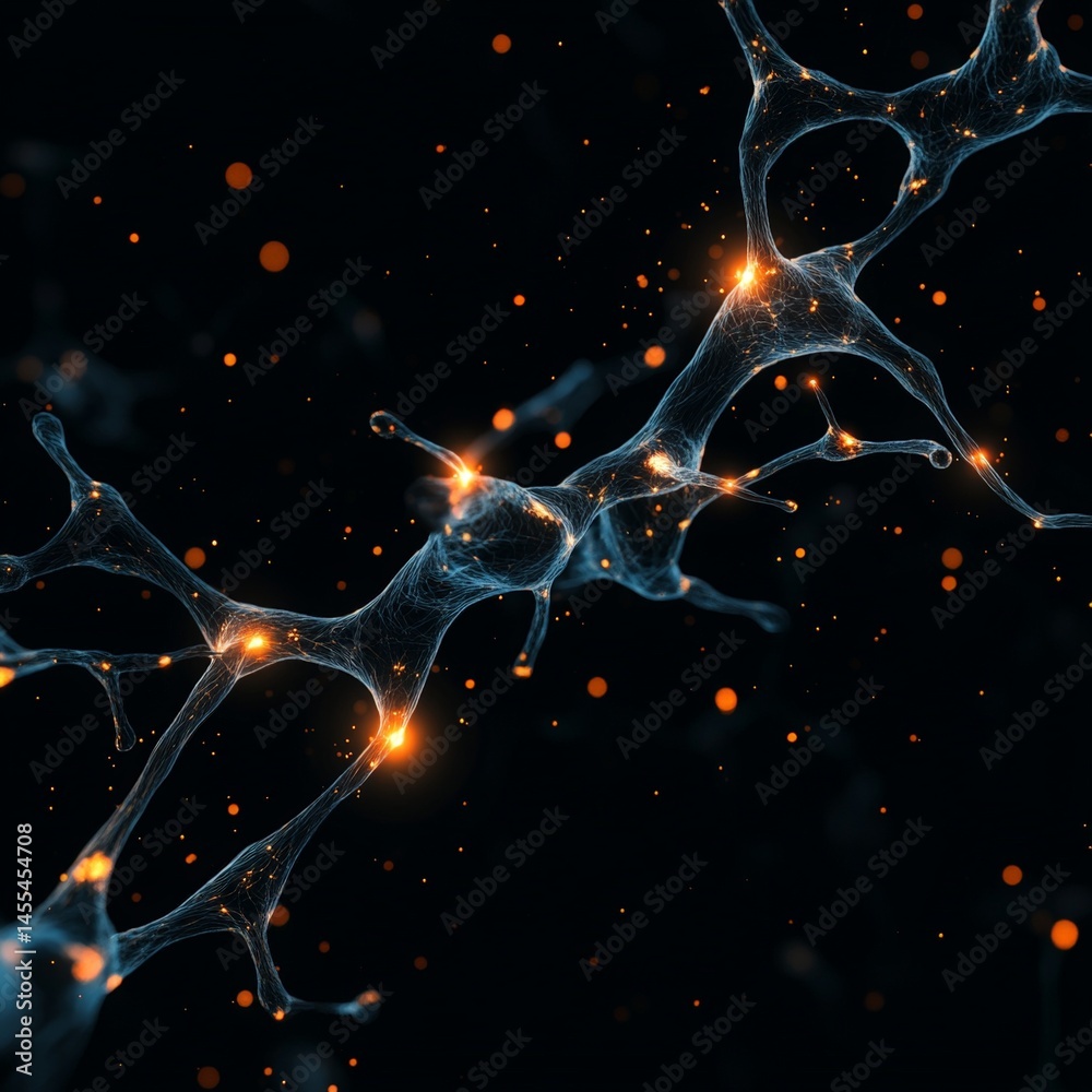 Poster futuristic 3d neural network in motion with geometric patterns