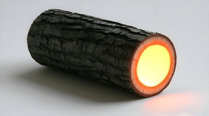 Obraz premium Illuminated log lamp, rustic design, glowing interior, natural wood texture, modern lighting, home decor, minimalist style, warm light.