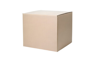 Fototapeta premium Studio shot of a simple, closed, blank, and light brown cardboard box transparent background