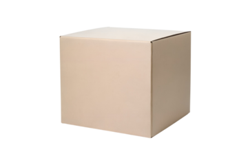 Studio shot of a simple, closed, blank, and light brown cardboard box transparent background