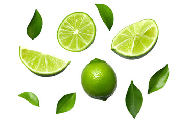 Isolated Limes With Green Leaves Illustration on Transparent Black Background