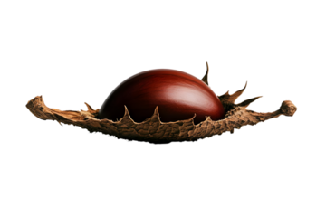 Isolated Macro Chestnut Seed in Brown Shell on Transparent Background