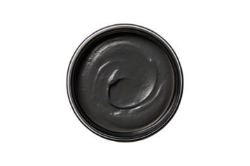 Overhead close up shot of a jar full of dark cosmetic clay transparent background