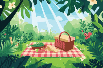 vector set of picnic in the garden