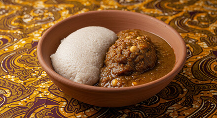 Fufu and groundnut soup traditional african cuisine dish recipe food photography and serving suggestion