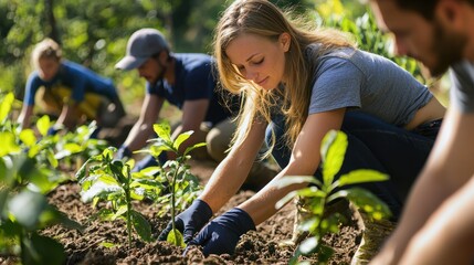 Volunteers working on a sustainable agriculture project in the community.