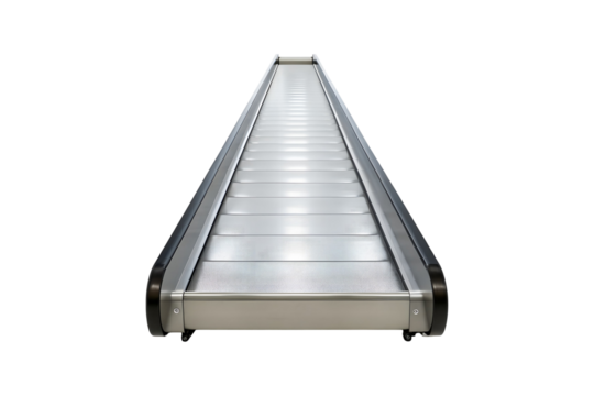 Looking up towards a bright silver flat escalator on a transparent background - Powered by Adobe