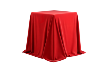 A red draped cloth covering a cube, isolated on white background transparent background