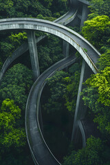 Urban Harmony: Aerial View of Overhead Bridge Integrating Engineering and Nature