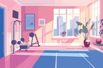 sports room with sunlight reflection