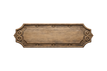 Vintage Ornate Wooden Signboard with Intricate Carvings and Rustic Appeal transparent background