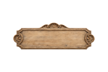 Ornate Wooden Sign with Floral Accents Isolated on Grey Background for Text transparent background
