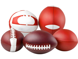 Isolated Photo of Assorted Footballs with Leather Texture and White Laces