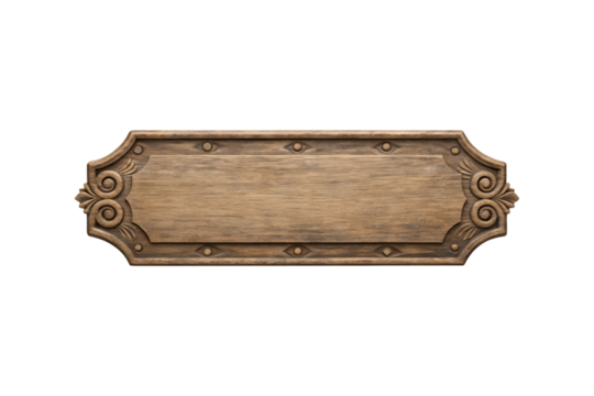 Vintage Ornate Wooden Signboard with Intricate Carvings and Rustic Appeal transparent background