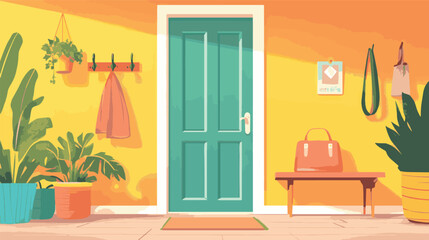 modern living room with wooden door