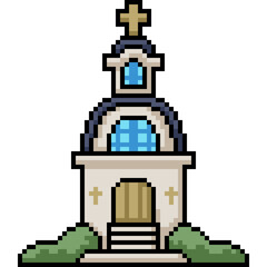 pixel art of town building holy church