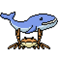 pixel art of crab lift blue whale