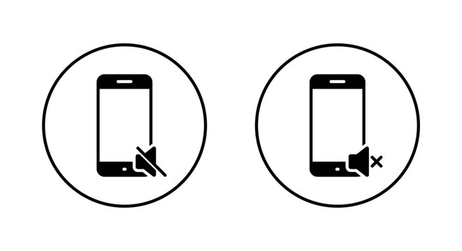 Silent mode phone icon on circle line. Mute smartphone sign symbol