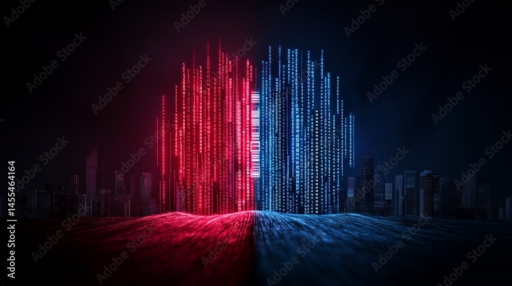 Poster futuristic machine design with endless data streams in sci-fi style
