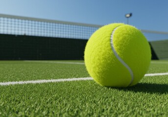 Close-up of Yellow Tennis Ball on Court Ready for a Match
