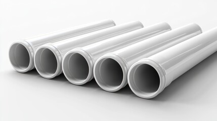Fototapeta premium Five White PVC Pipes Studio Shot: Industrial Product Photography