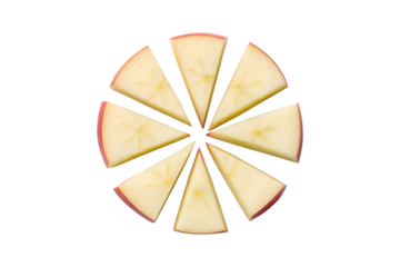Artistic arrangement of apple slices forming a circular pattern transparent background