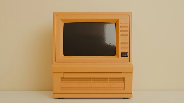 Retro vintage computer monitor in beige color against a plain background, showcasing classic technology design.