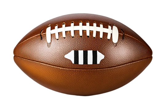 Isolated Photo of a Brown Leather Football with White Stitching Transparent Background