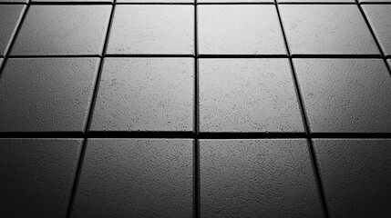 Naklejka premium A close-up view of textured, square black tiles arranged in a grid pattern with visible grout lines.