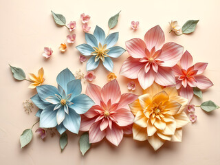Colorful paper flower artwork with 3D effect, vibrant and decorative for spring or festive themes. Generative AI